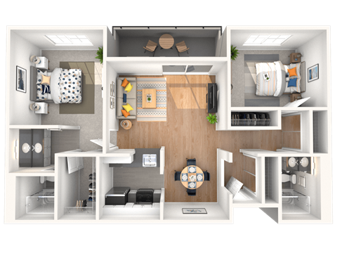 Floor plan for 2 beds, 2 baths, 900 sqft